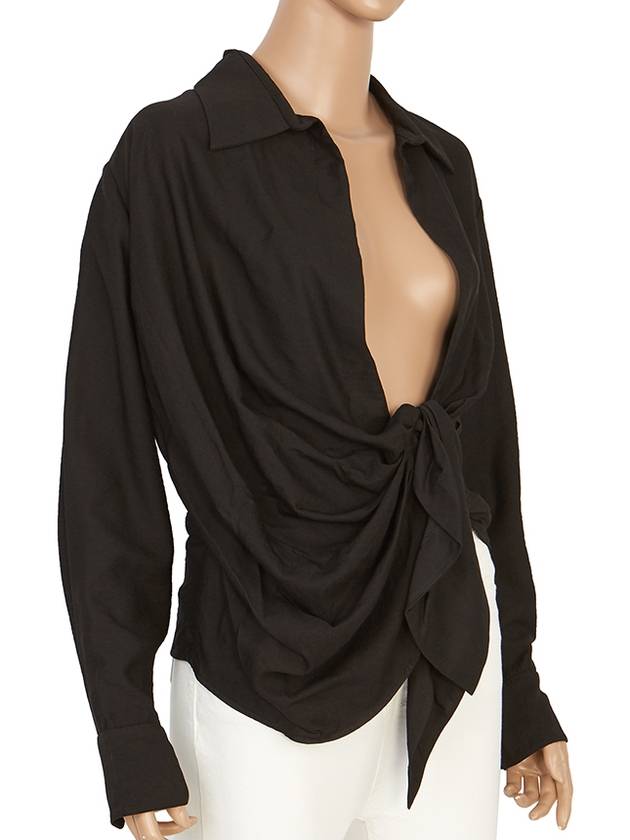 Le Chemise Bahia Tied Sash Shirt Black - JACQUEMUS - BALAAN 6