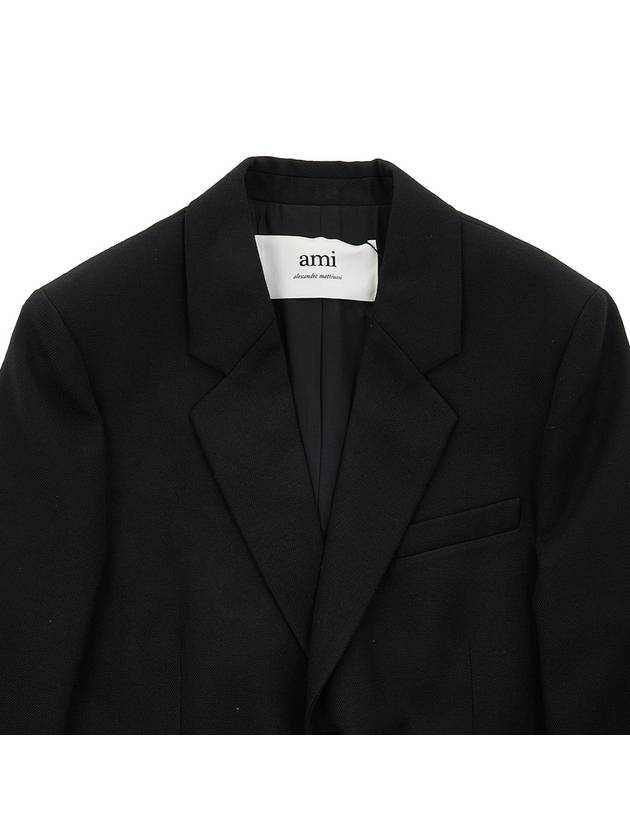 notched lapel virgin wool single coat black - AMI - BALAAN.