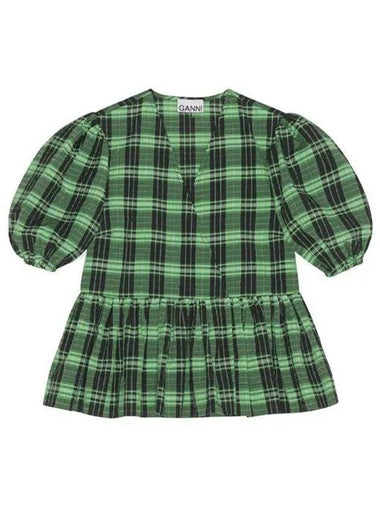 Check Wrap Blouse Green - GANNI - BALAAN 1