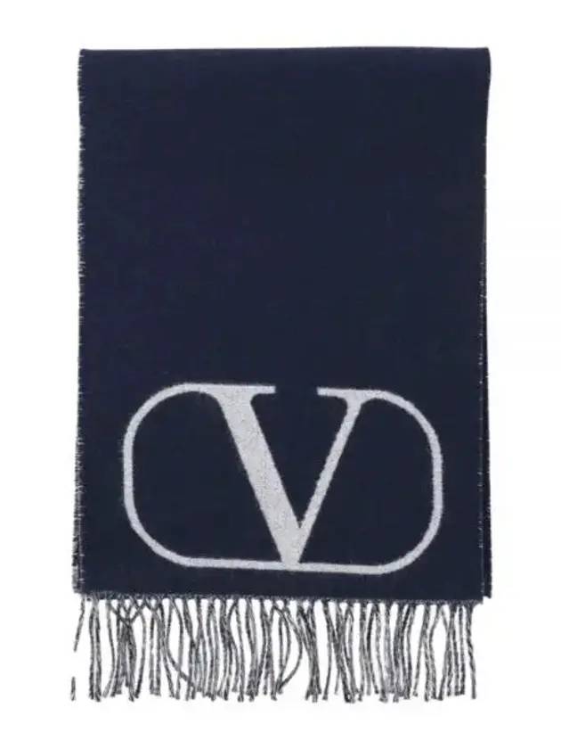 V Logo Wool Cashmere Muffler Navy - VALENTINO - BALAAN 1