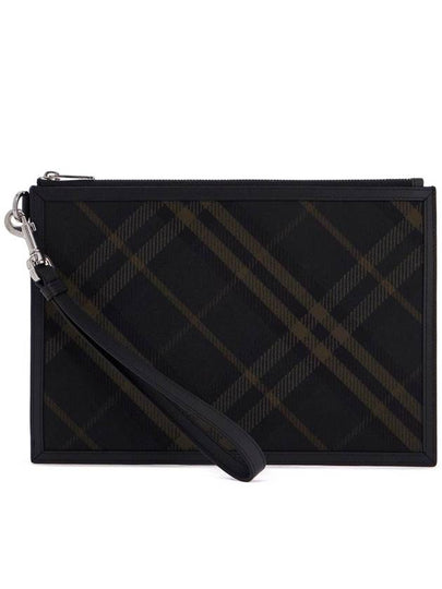 Check Zip Wrist Strap Clutch Bag Shadow - BURBERRY - BALAAN 2