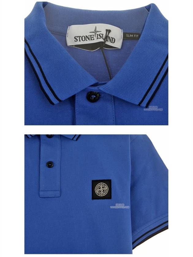 Men's Two Line Logo Patch PK Shirt Blue Black - STONE ISLAND - BALAAN.