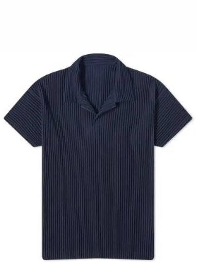 Homme Basic Plissé Pleated Polo Shirt Navy - ISSEY MIYAKE - BALAAN 2