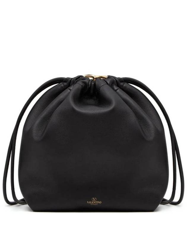 V Logo Signature Drawstring Pouf Shoulder Bag Black - VALENTINO - BALAAN 4