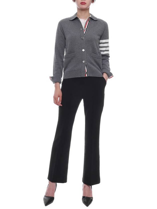 Women's 4 Bar Raglan Wool Polo Cardigan Grey - THOM BROWNE - BALAAN 4