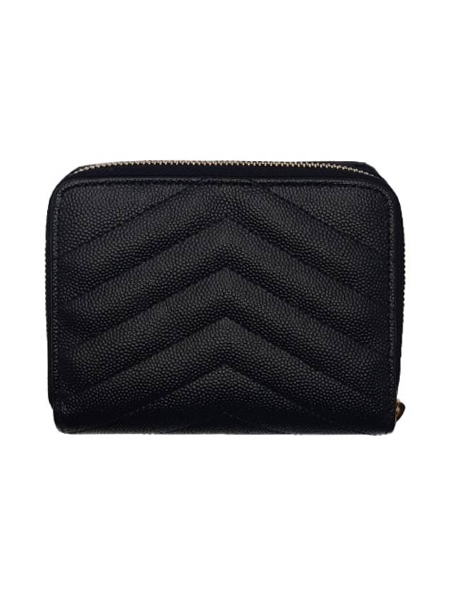 Monogram Zipper Grained Leather Half Wallet Black - SAINT LAURENT - BALAAN 3