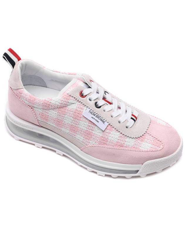 Gingham Boucle Clear Sole Tech Runner Low Top Sneakers Light Pink - THOM BROWNE - BALAAN 4