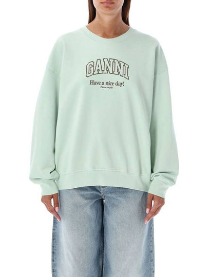 Logo Crew Neck Sweatshirt Aqua Form - GANNI - BALAAN 2