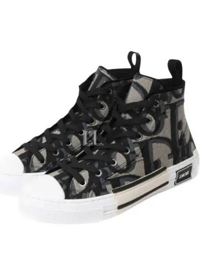 Oblique Jacquard B23 High Top Sneakers Black Beige - DIOR - BALAAN 2