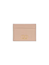 V Logo Signature Grainy Calfskin Card Wallet Pink - VALENTINO - BALAAN 1