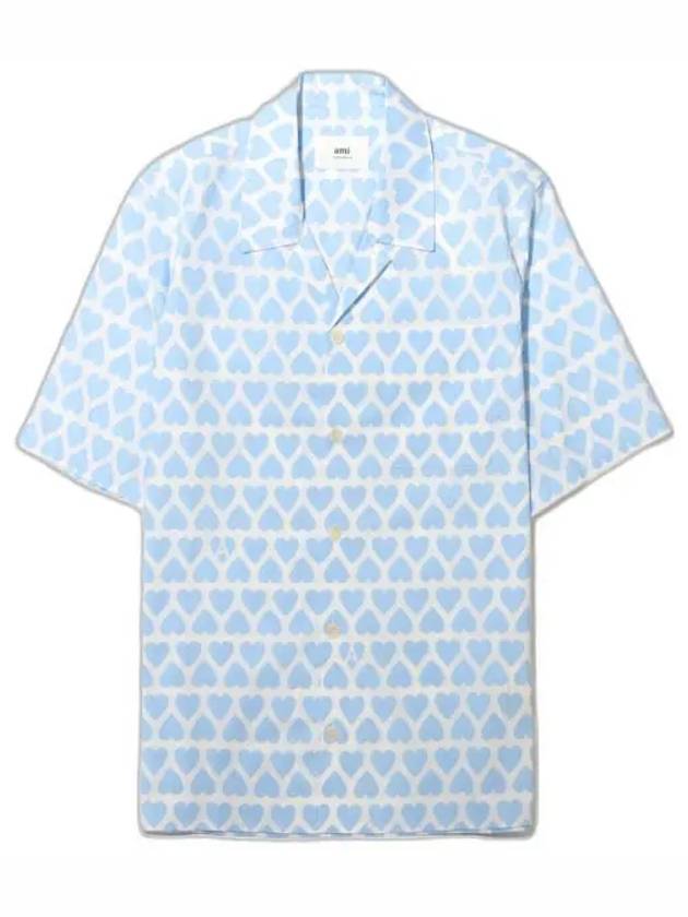 Heart Logo Printing Short Sleeve Shirt Light Blue - AMI - BALAAN 1