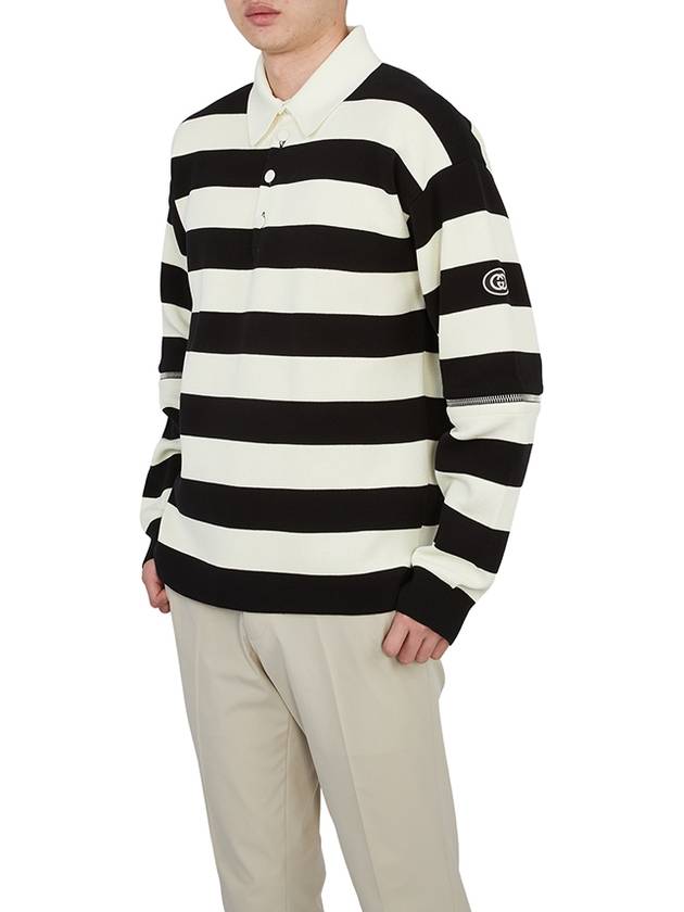 Men's Striped Cotton Polo Shirt Ivory Black - GUCCI - BALAAN 6