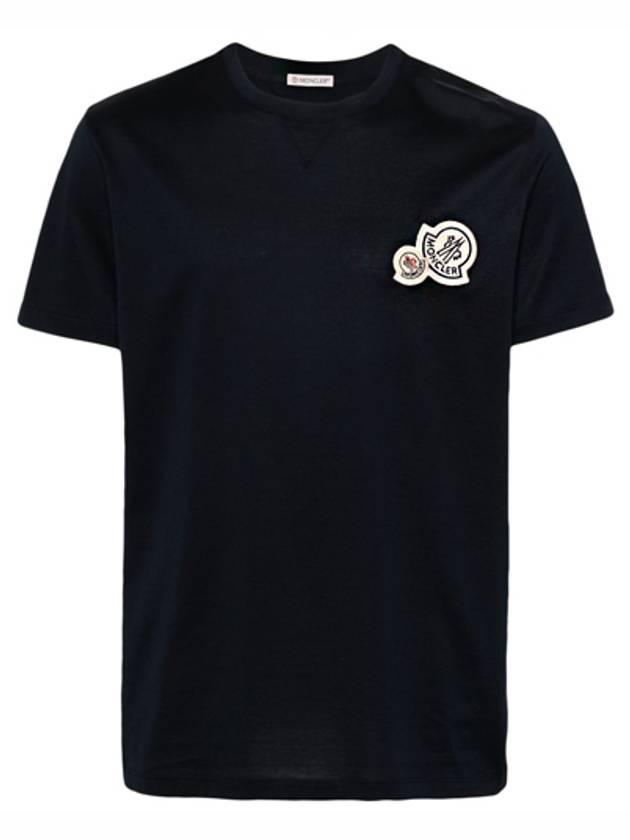 8C00025 8390Y 773 Double Logo Patch Round Short Sleeve T Shirt Blue Navy Men s TLS - MONCLER - BALAAN 1