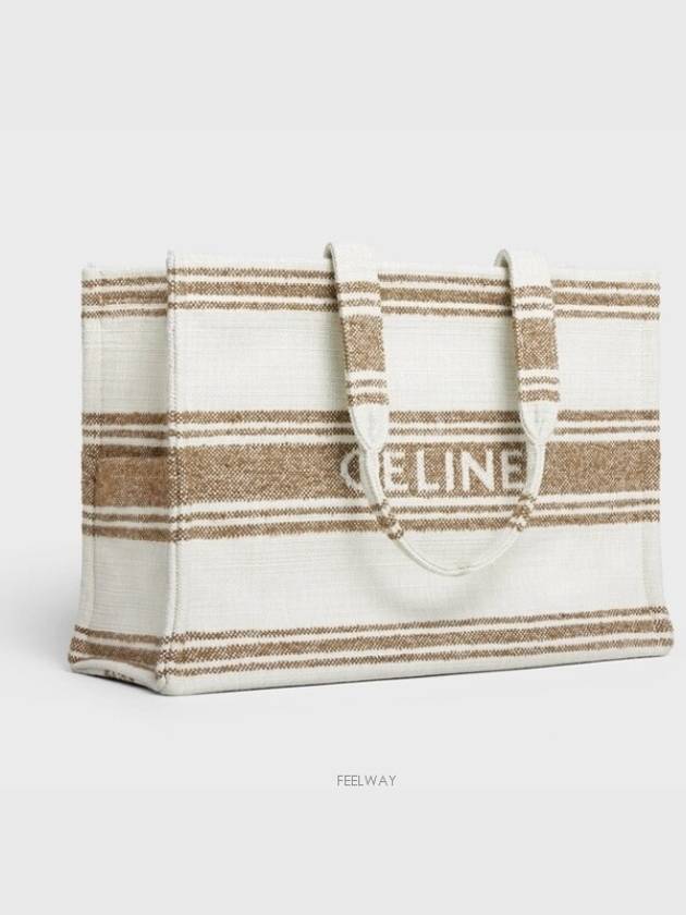 Striped Textile Logo Jacquard Large Cabas Thais Tote Bag Tobacco - CELINE - BALAAN 4