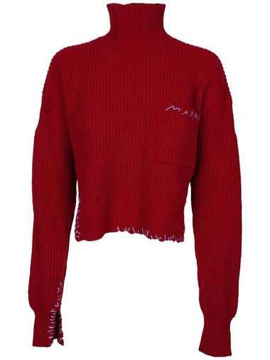 Stitch Unfinished Cut Wool Turtleneck Red - MARNI - BALAAN 1