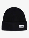 Logo Patch Knit Beanie Black - GANNI - BALAAN 2