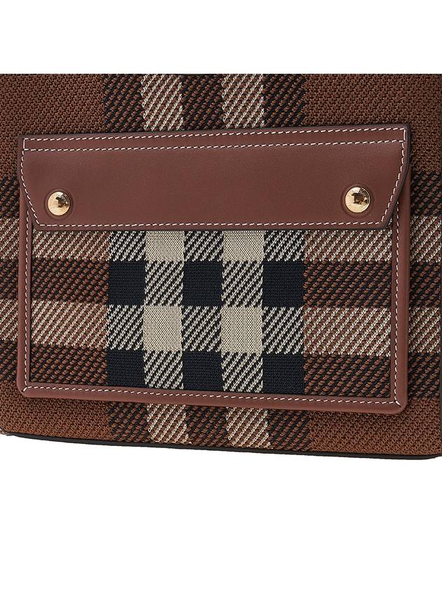 Mini Knit Check Leather Pocket Tote Bag Brown - BURBERRY - BALAAN 8