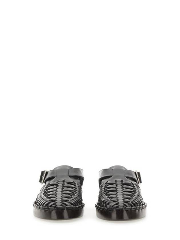 Woven Flat Leather Sandals Black - JIL SANDER - BALAAN 5