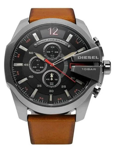 Mega Chief 51mm Black Burnished Leather Watch Brown - DIESEL - BALAAN 1