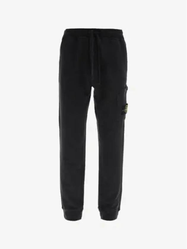 Men's Wappen Patch Cotton Fleece Track Pants Black - STONE ISLAND - BALAAN 2