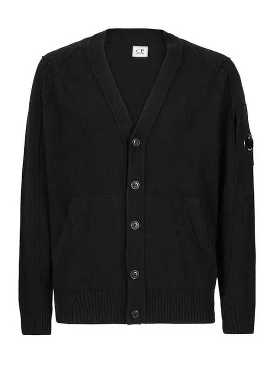 Men's Lens Wappen Lambswool Cardigan Black - CP COMPANY - BALAAN 2