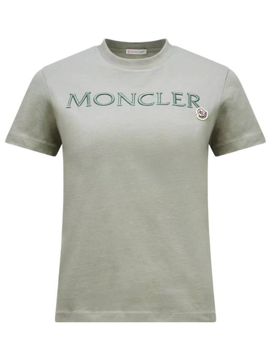 Embroidered Logo Cotton Short Sleeve T-Shirt Sage Green - MONCLER - BALAAN 1