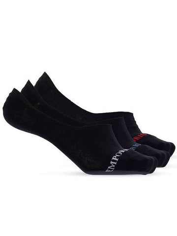 Logo Cotton Invisible Socks 3 Pack Black - EMPORIO ARMANI - BALAAN 1