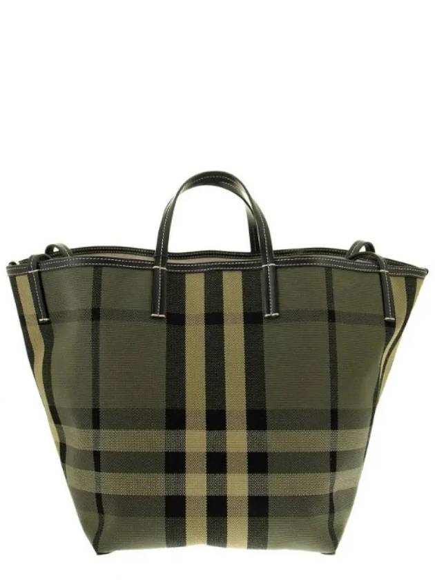 Check Canvas Beach Medium Tote Bag Green - BURBERRY - BALAAN 4