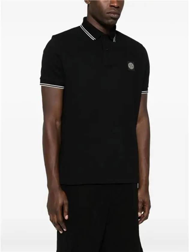 Stretch Cotton Pique Short Sleeve Polo Shirt Black - STONE ISLAND - BALAAN 5