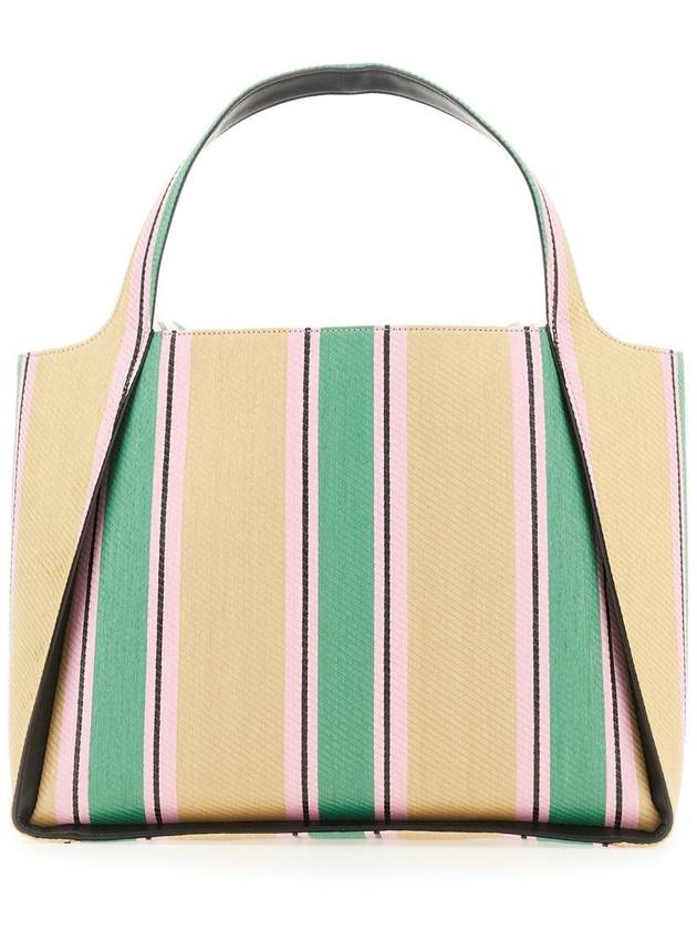 logo striped raffia tote bag in green - STELLA MCCARTNEY - BALAAN 3