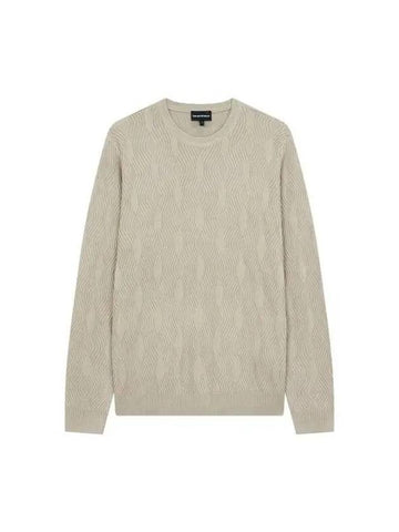 Men s Wave Ribbed Crew Neck Knit Beige 270740 - EMPORIO ARMANI - BALAAN 1