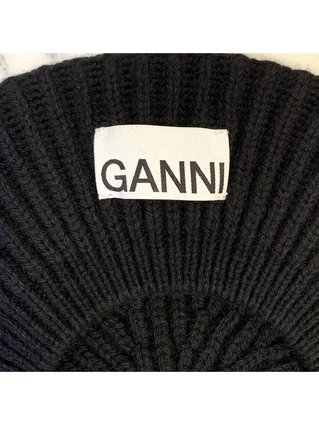 Logo Rib Edge Wool Beret Black - GANNI - BALAAN 5