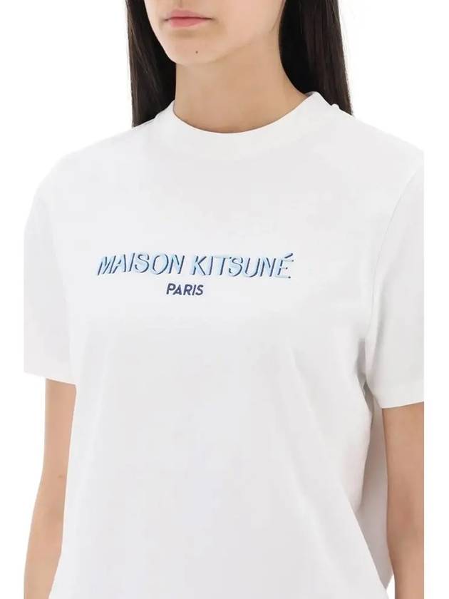 Paris Boxy Embroider Logo Cropped Short Sleeve T-Shirt Off White - MAISON KITSUNE - BALAAN 4