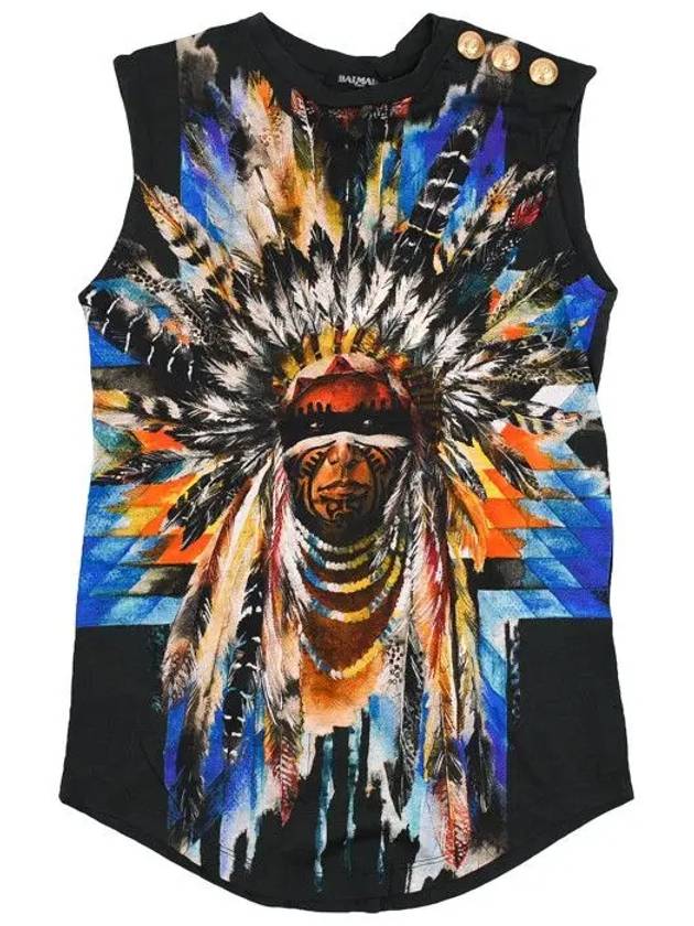 Indian printed gold epaulet tank top TISSU4371 - BALMAIN - BALAAN 7