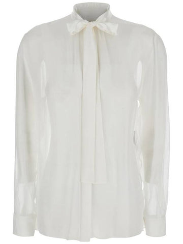 White Shirt With Pussy-Bow Collar In Silk Woman - DOLCE&GABBANA - BALAAN 1