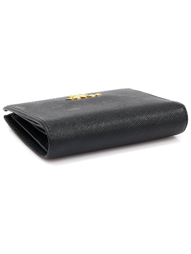 1MV204 Black Saffiano Leather Gold Lettering Flap Half Wallet - PRADA - BALAAN 4