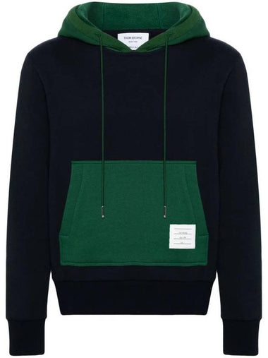 Brushed Color Blocked Cotton Hoodie Navy - THOM BROWNE - BALAAN 1