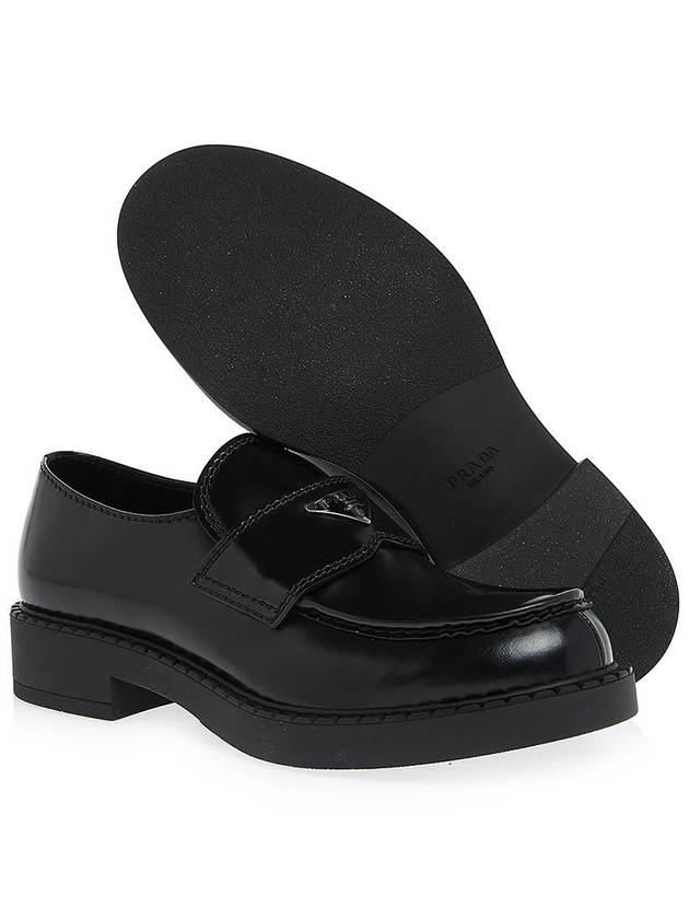 Chocolate Brushed Leather Loafers Black - PRADA - BALAAN 6