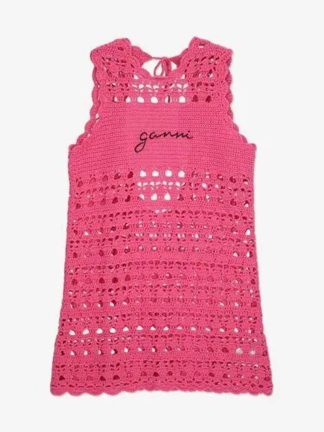 Women's Logo Open Crochet Backless Tunic Short Dress Pink - GANNI - BALAAN 2