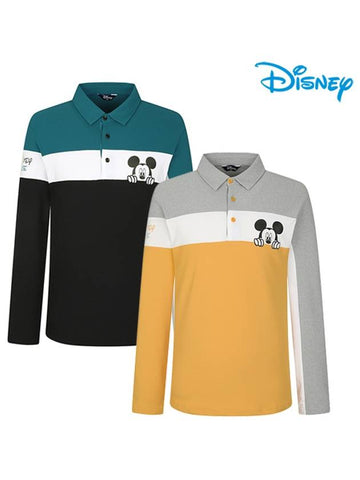 Men s color combination functional long sleeved collared t shirt DL3MTS001 - DISNEY GOLF - BALAAN 1