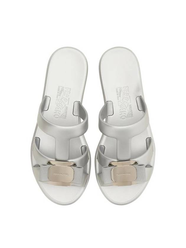 New Vara Plate Strappy Slippers Silver - SALVATORE FERRAGAMO - BALAAN 3