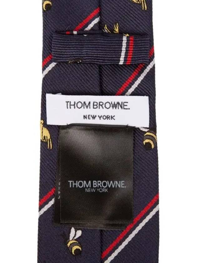 Men's Diagonal Bird Bee Jacquard Tie Navy - THOM BROWNE - BALAAN 6