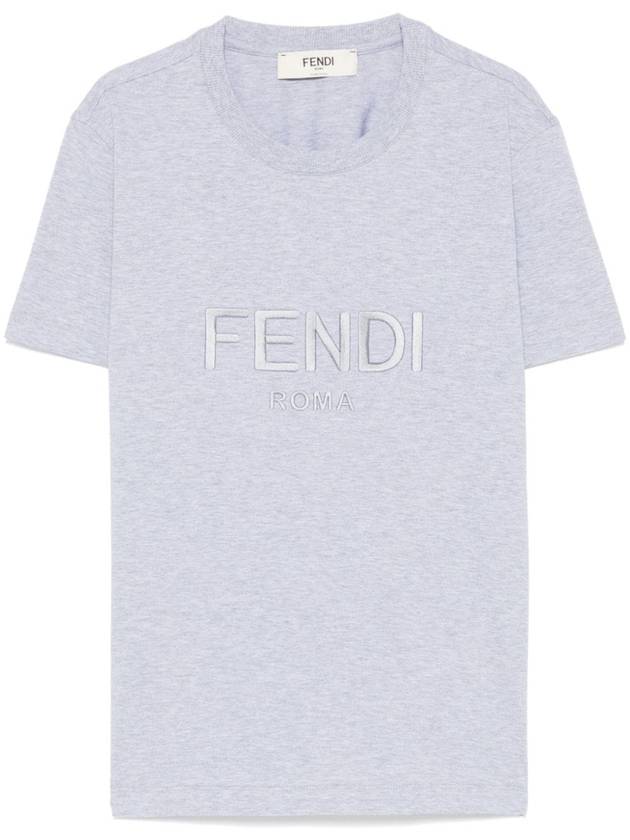 Lettering Embroidered Short Sleeve Cotton T-Shirt Grey - FENDI - BALAAN 2