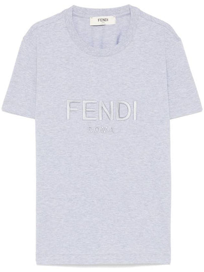 Lettering Embroidered Short Sleeve Cotton T-Shirt Grey - FENDI - BALAAN 2