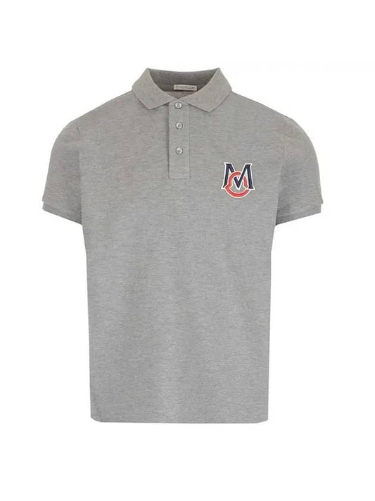 Monogram Logo Patch Short Sleeve PK Shirt Gray - MONCLER - BALAAN.