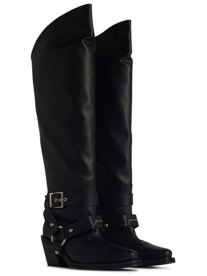 Ganni 'Western' Black Recycled Leather Blend Boots - GANNI - BALAAN 2