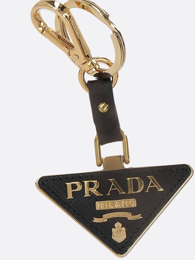 Saffiano Leather Triangle Logo Key Holder Black - PRADA - BALAAN 3