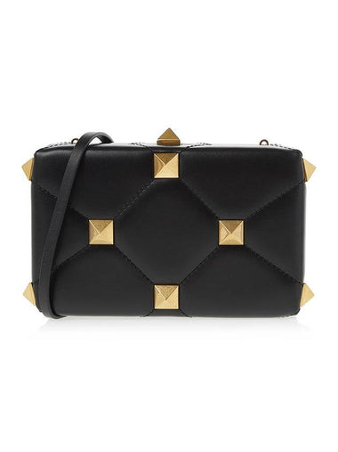 Roman Studded Leather Clutch Bag Black - VALENTINO - BALAAN 1