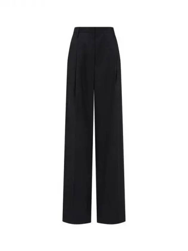 Women's One Chin Wide Wool Pants Black 270724 - DRIES VAN NOTEN - BALAAN 1