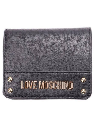 Logo Plaque Press Stud Half Wallet Black - MOSCHINO - BALAAN 1